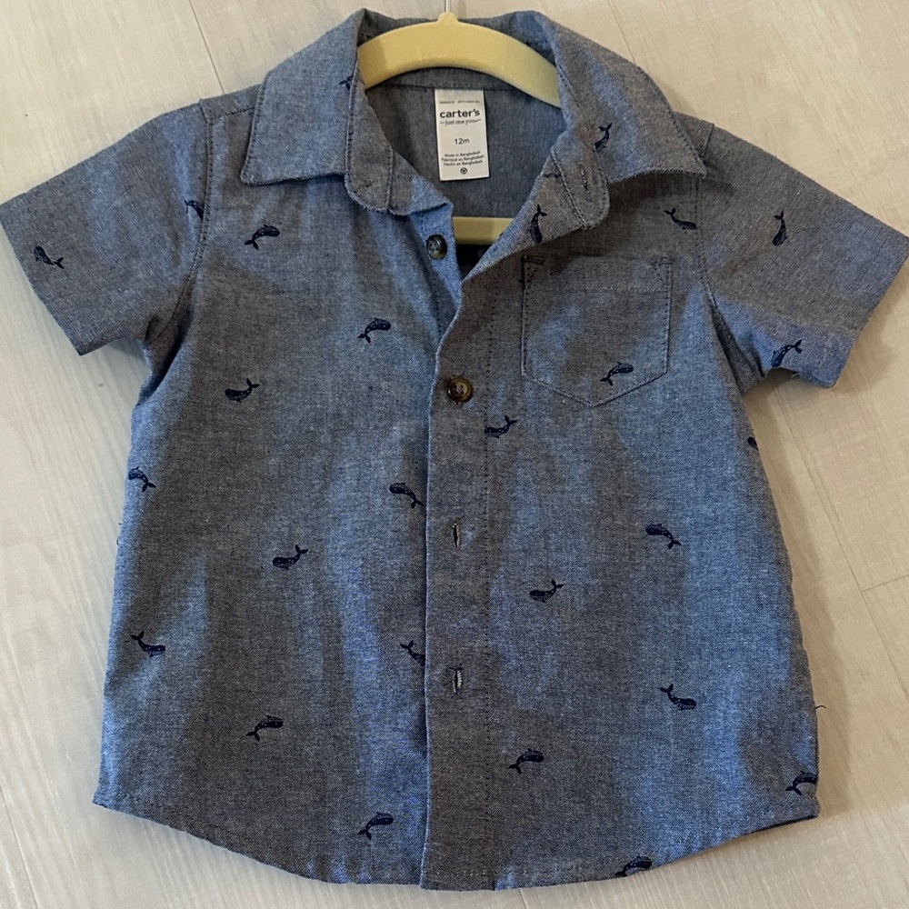 Blue Whale Print Button-Up Shirt